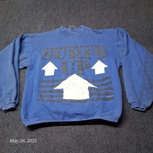 Vintage Sun‎ International Surfs Up Puff Print Graphic Sweatshirt Blue